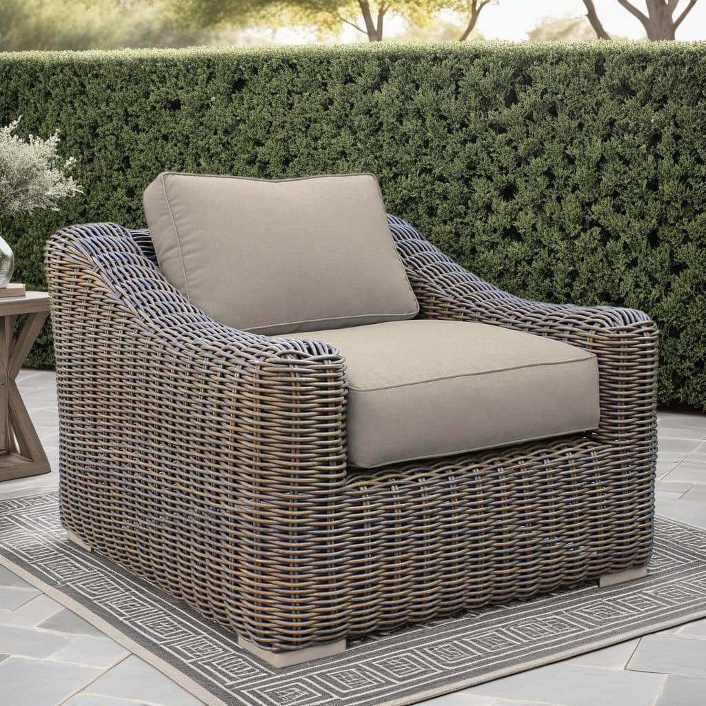 Verano Brown Wicker and Acacia Wood Deep Seating Outdoor Chair with Cushions