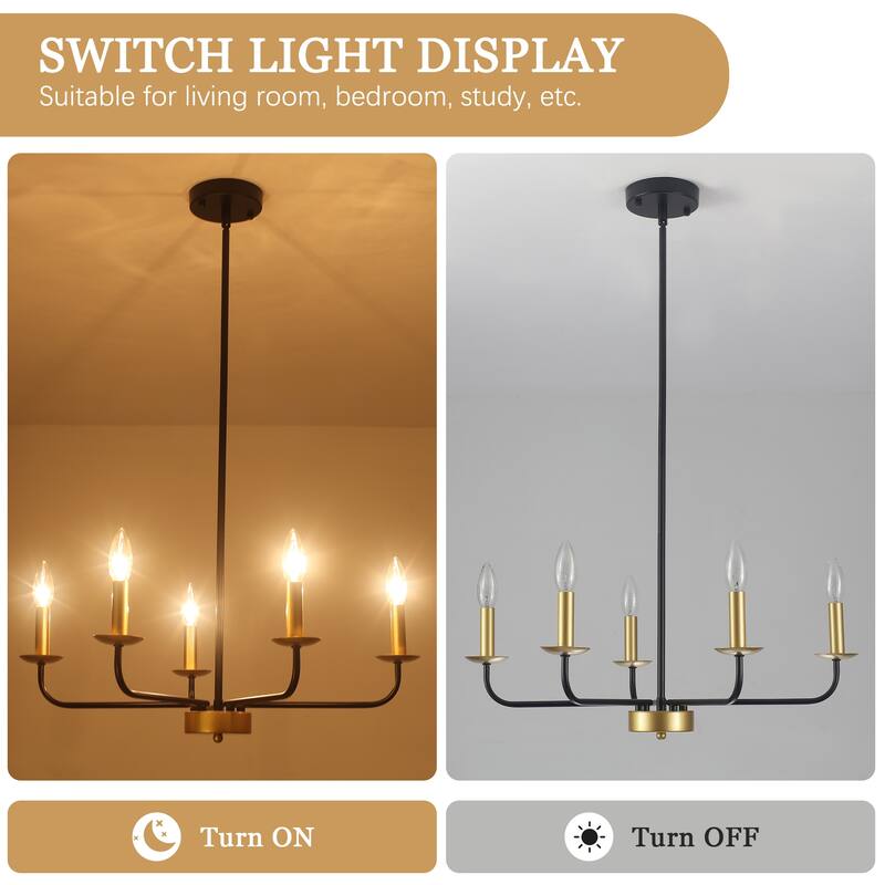 5-Light Rustic Candlestick Hanging Linear Chandelier Lighting Island Chandelier Fixture for Kitchen Island