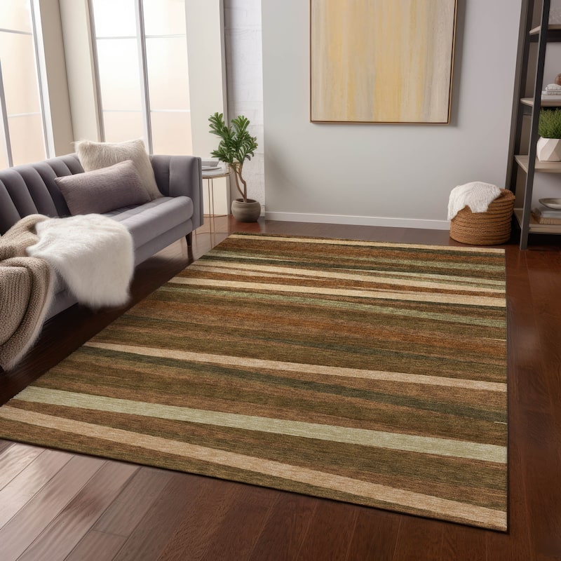Machine Washable Indoor/ Outdoor Modern Stripes Chantille Rug - Paprika - 2'6" x 3'10"