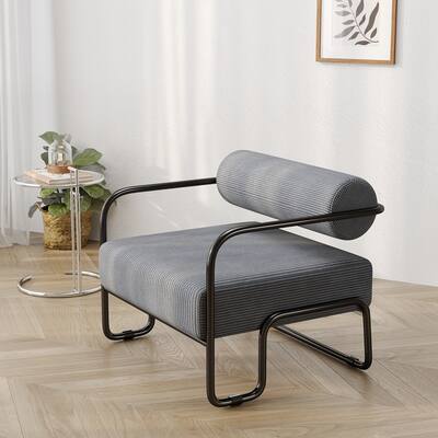Mid-Century Living Room Accent Chair, Corduroy Sofa Chair Leisure Chair for Balcony,Grey