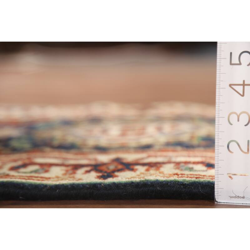 Hand Knotted Oriental 100% Wool Carpet Traditional Medallion Navy Blue & Blues Heriz (serapi) Area Rug - 3' 0'' X 2' 0''