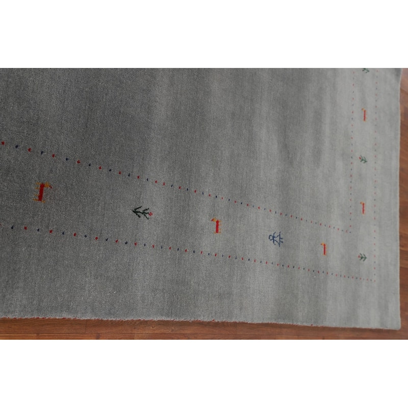 Silver Gray Gabbeh Indian Area Rug Handmade Wool Carpet - 7'8"x 9'10"