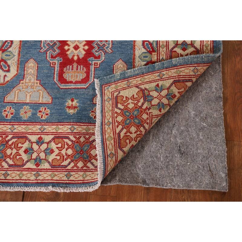 Blue Geometric Kazak Accent Rug Handmade Wool Carpet - 3'2"x 4'8"