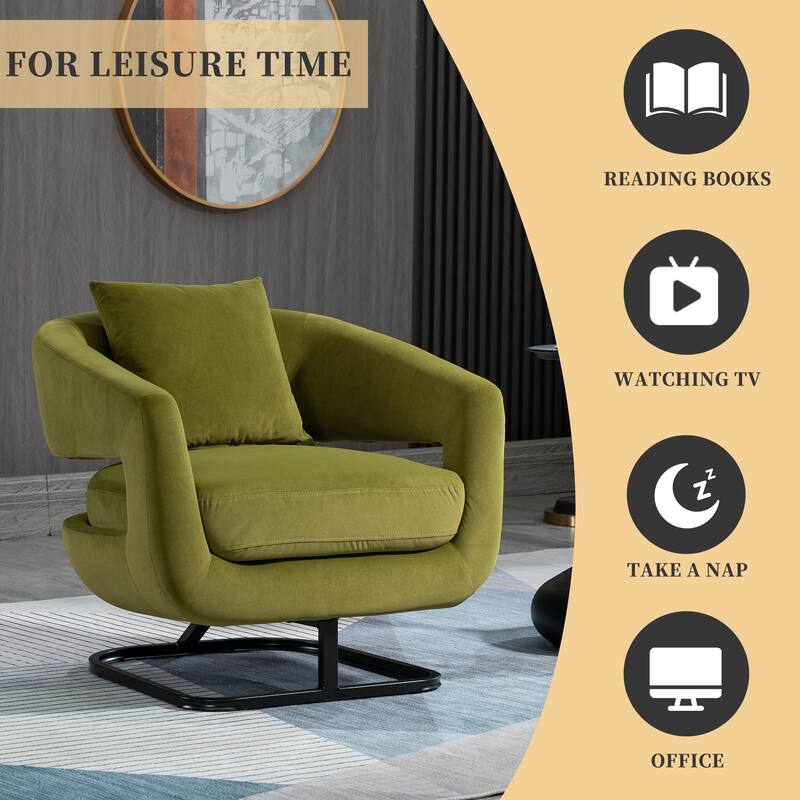 Upholstered Tufted Living Room Chair Textured Linen Fabric Accent Chair with Metal Stand