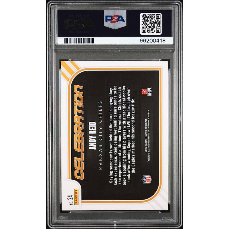 Andy Reid 2023 Score Celebration Gold Signed Football Card #24 Auto PSA 10 418 - 8'6" x 11'6"