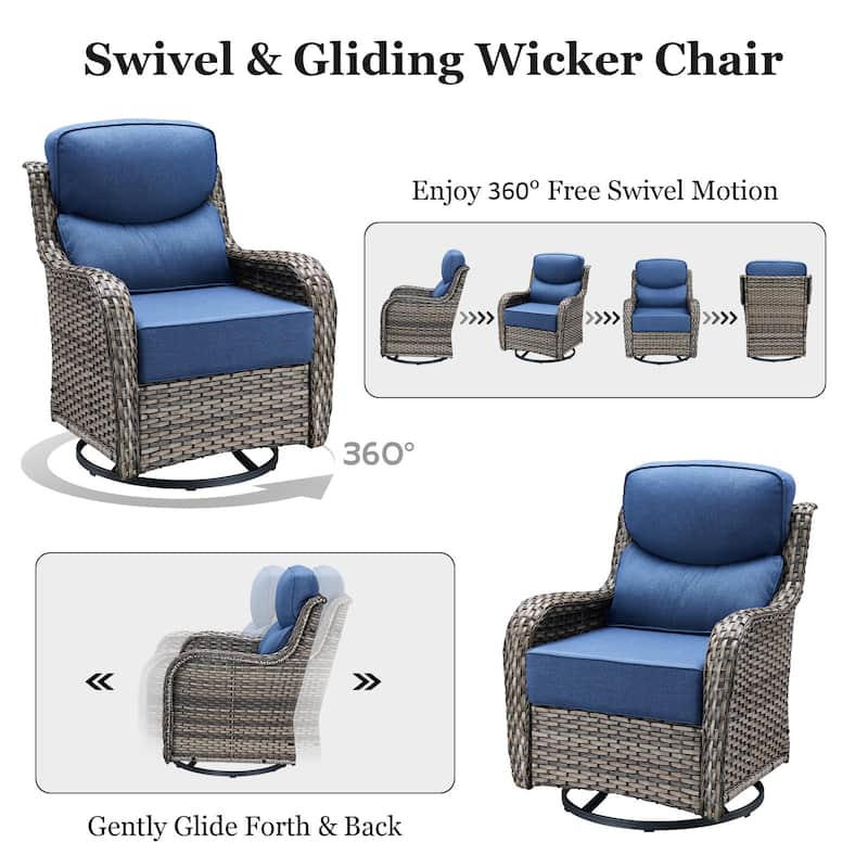 Outdoor Swivel Chairs with 6-Inch Thick Cushions for Garden