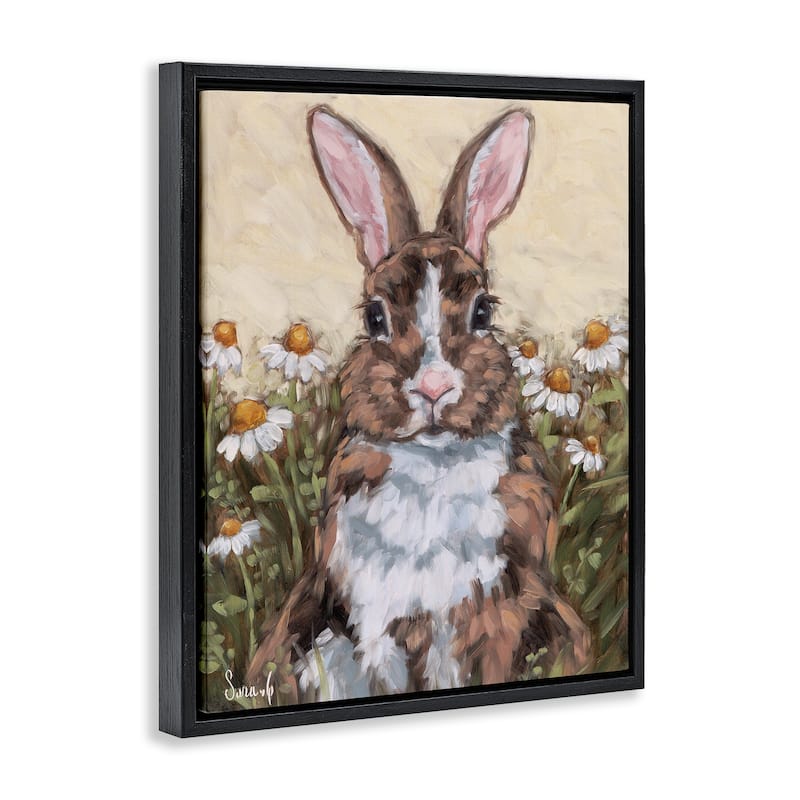 Stupell Rabbit Portrait with Daisies Framed Floater Canvas Wall Art Design By Sara G. Designs