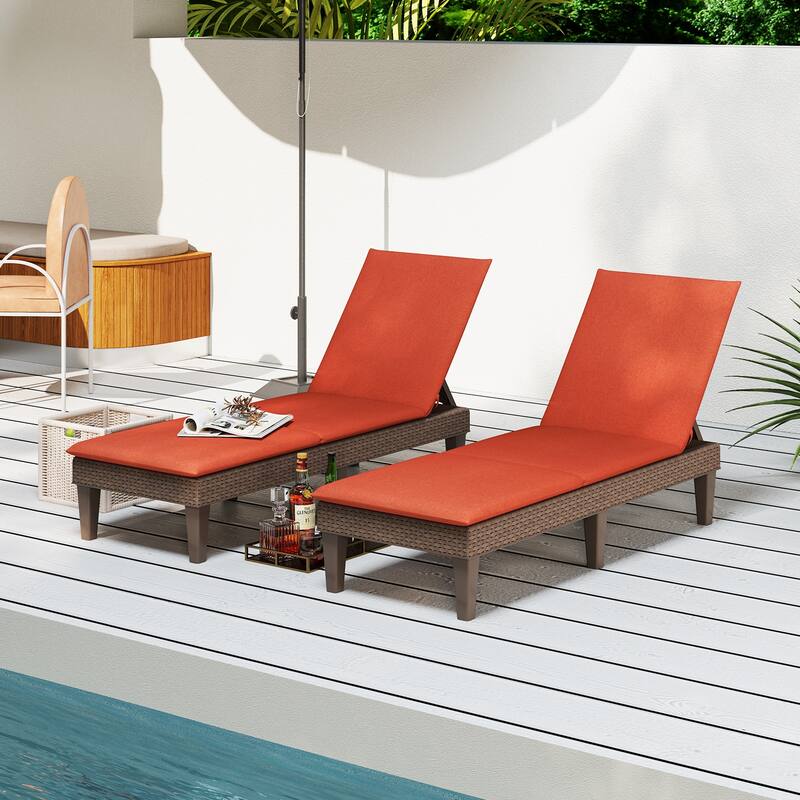 Gymax 2PCS Patio Lounge Chair Recliner Chair w/ 3-Position Adjustable