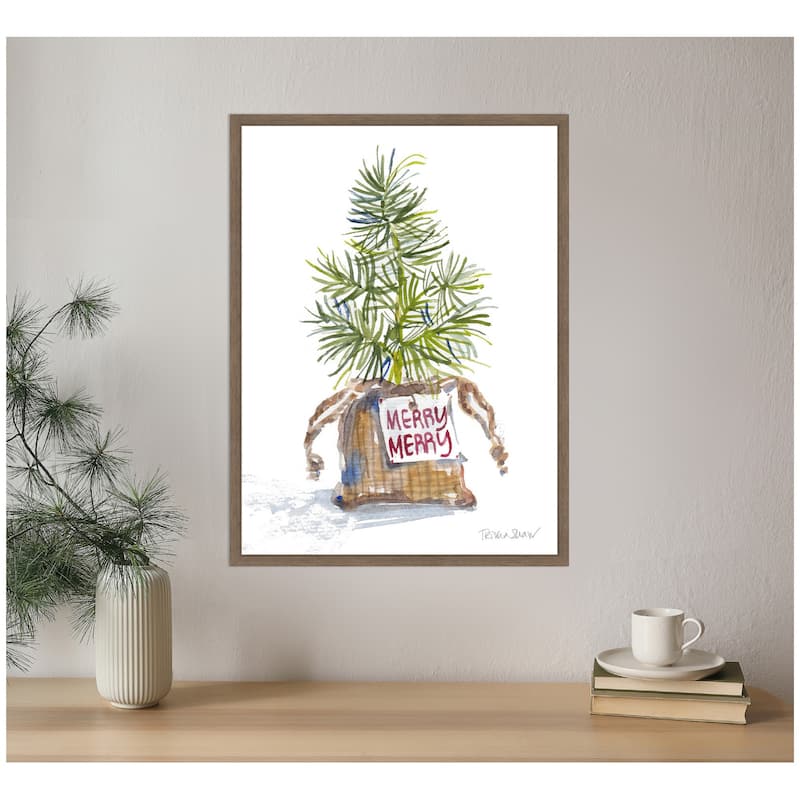 Kate and Laurel Framed Canvas Merry Seedling In Burlap by Patricia Shaw