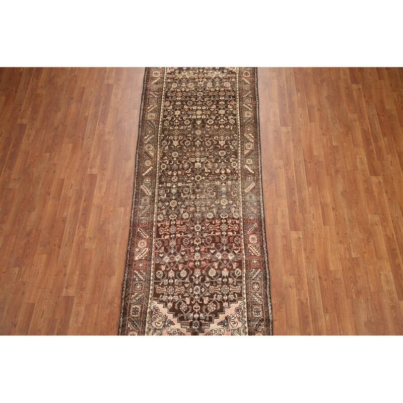 Hand Knotted Oriental 100% Wool Carpet Traditional Geometric Brown Malayer Runner Rug - 10' 2'' X 3' 3''