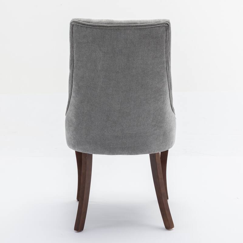 Flocking Linen Upholstered Dining Chairs with Curved Solid Wood Legs,Set of 2