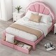 preview thumbnail 15 of 16, Chic Full Size LED Bed with Seashell Headboard and Dual Storage Drawers, White/Pink