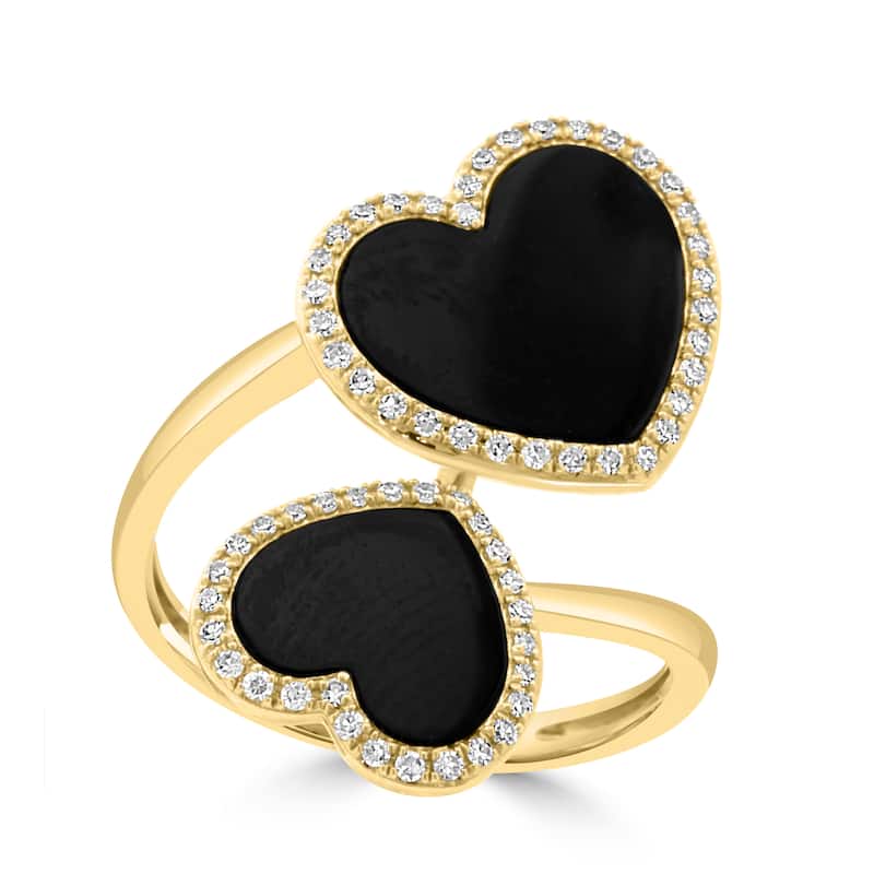 EFFY 14K Gold Diamond Onyx Double Heart Ring