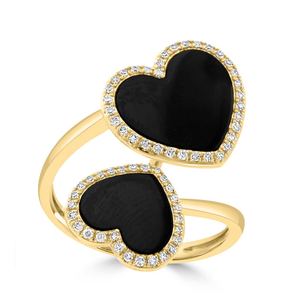 EFFY 14K Gold Diamond Onyx Double Heart Ring