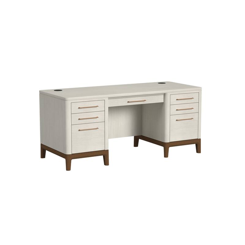 Contemporary Laminate Wood Double Pedestal Executive Desk, Writing Table, Office Desk, Fully Assembled, White