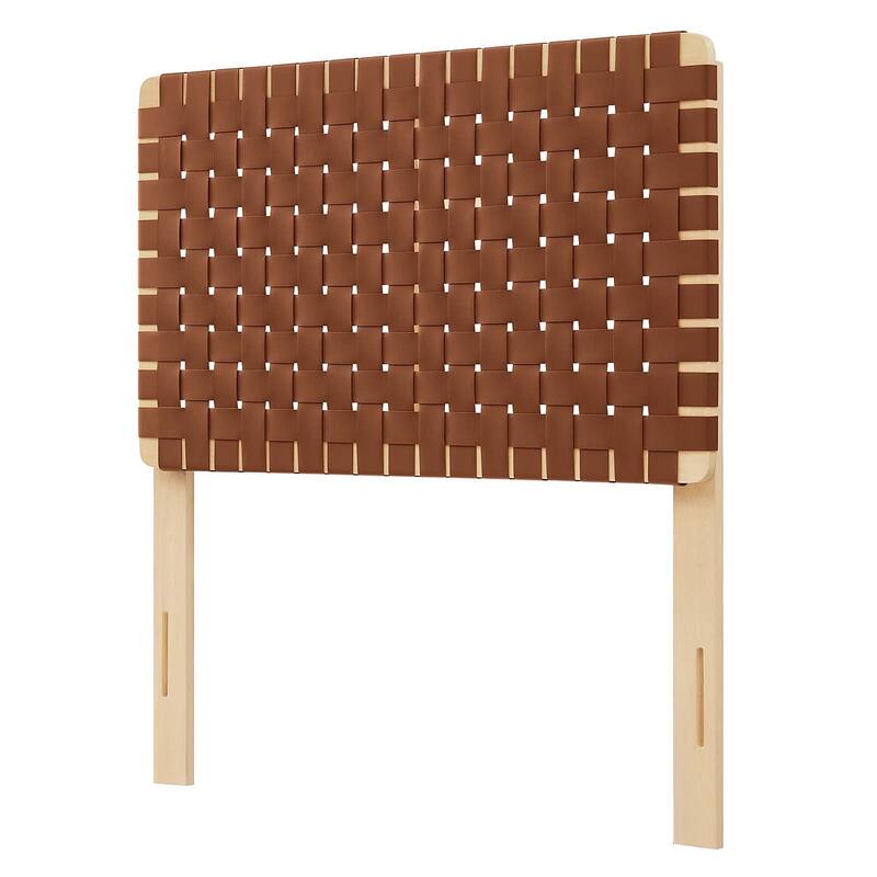 Ditmas Solid Wooden Brown Leather Basket Weaved Twin Size Headboard