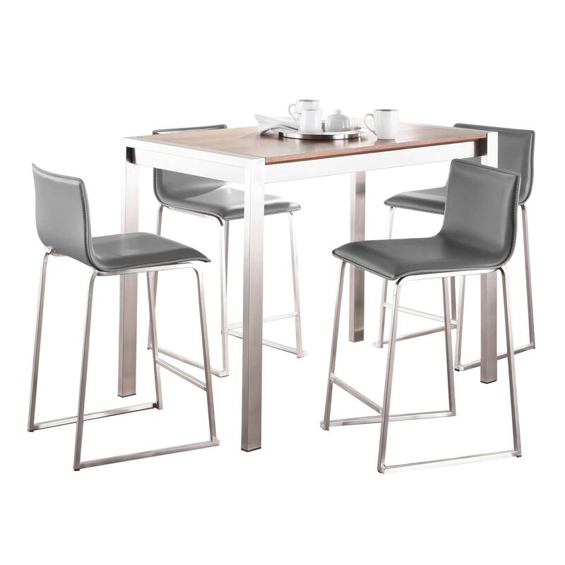 Strick & Bolton Forrest Mara Upholstered 5-Piece Counter Height Dining Set - Grey Faux Leather/Walnut Wood Top