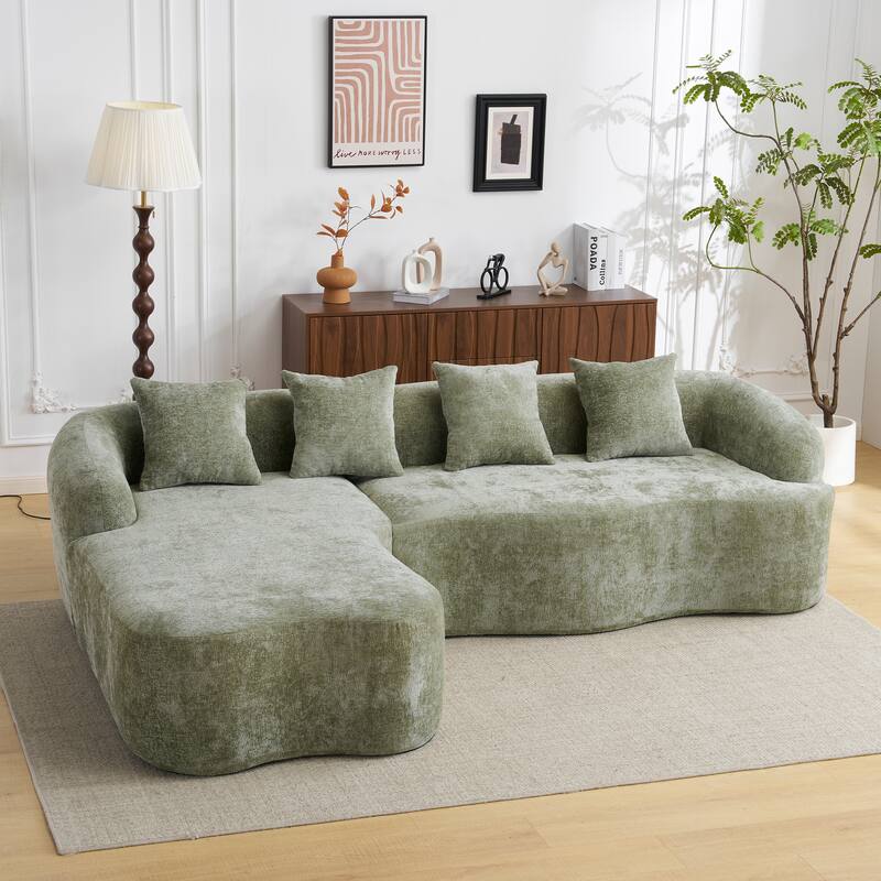 Full Compression L-Shape Chenille Sectional Sofa with Curved Chaise
