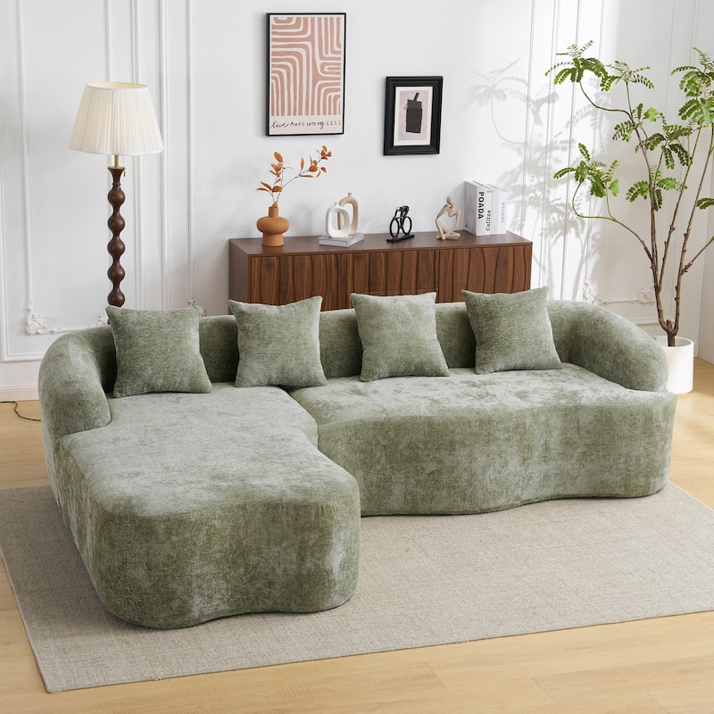 Roomfitters Full Compression L-Shape Sectional Sofa with Curved Chaise, Modular Chenille Couch for Apartment Living Room