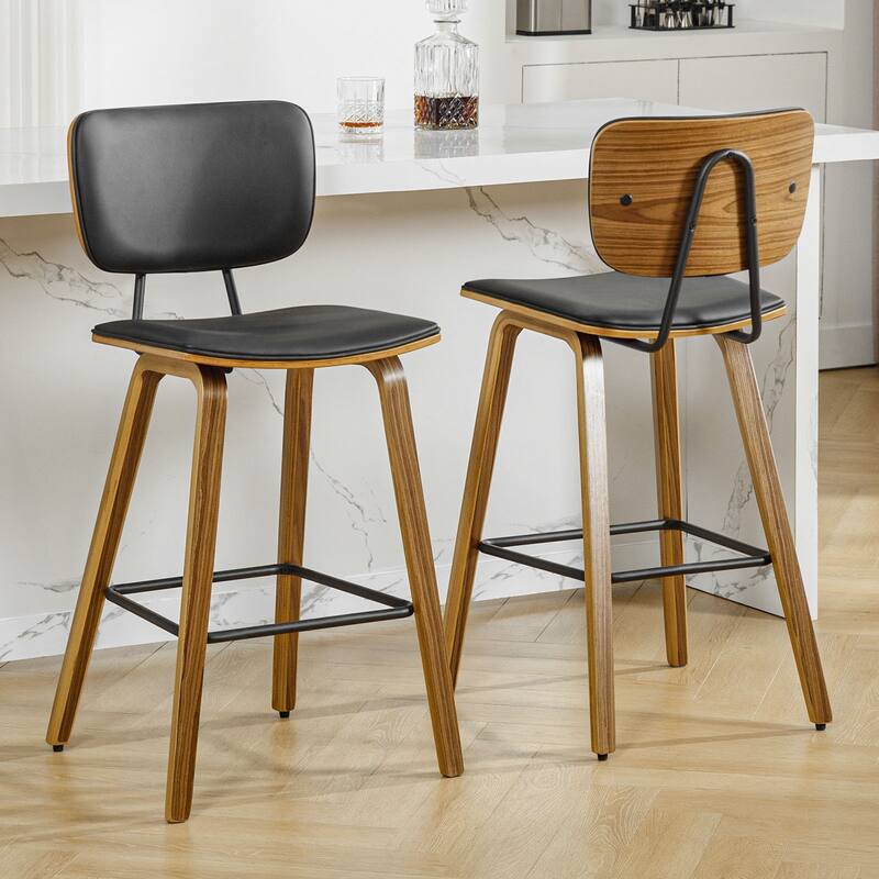 26" Wood Counter Height Bar Stools Set of 2 - 37.6"H x 19.5"W x 18.7"D