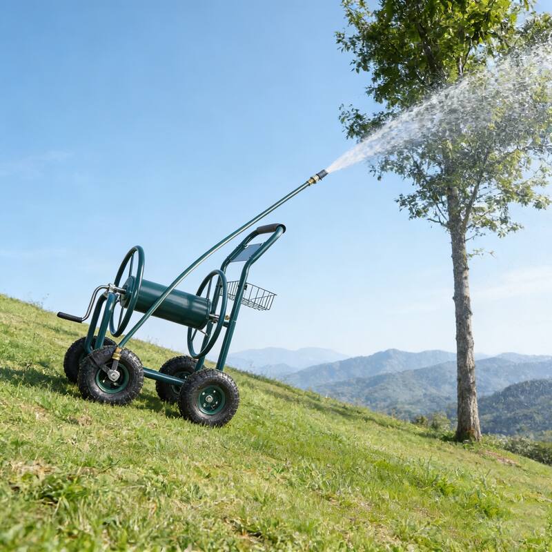 Anmytek Heavy Duty Four Wheel Garden Hose Reel Cart with Large Capacity Steel Reel, Powder Coated Rust Resistant Frame