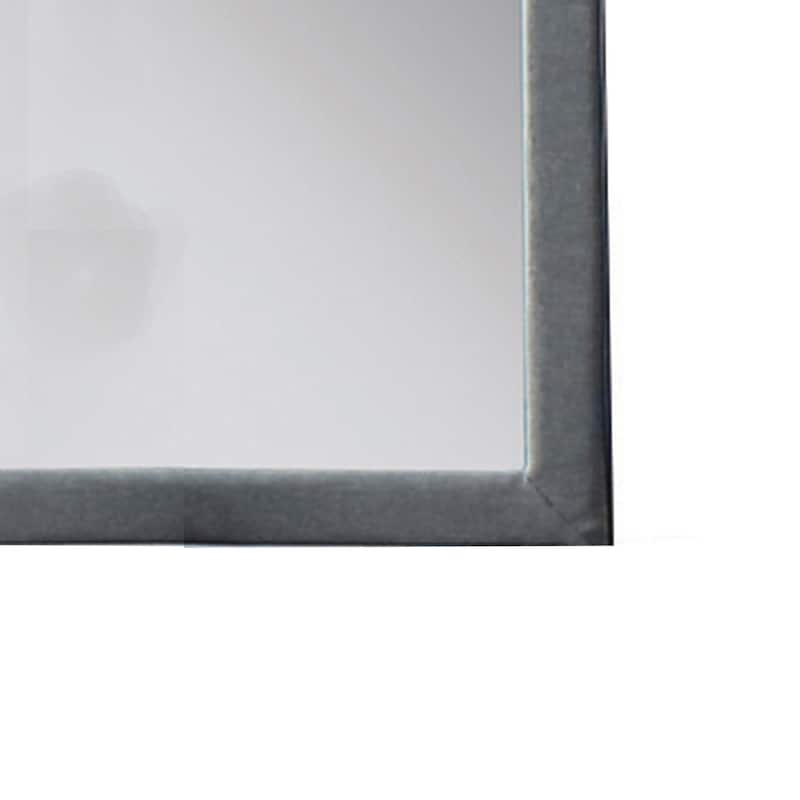 Fabric Upholstered Wooden Frame Mirror with Welt Trim, Light Gray