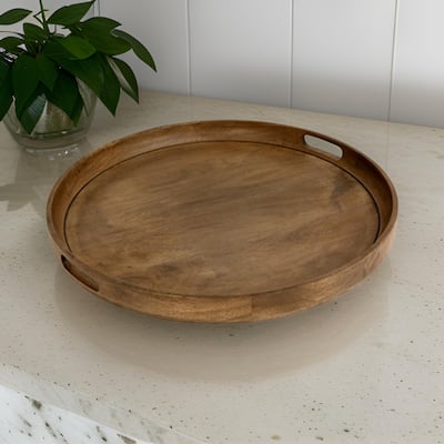 Bera Serving Tray, 24 Inch Round, 2 Handles, Industrial Brown Gray Finish