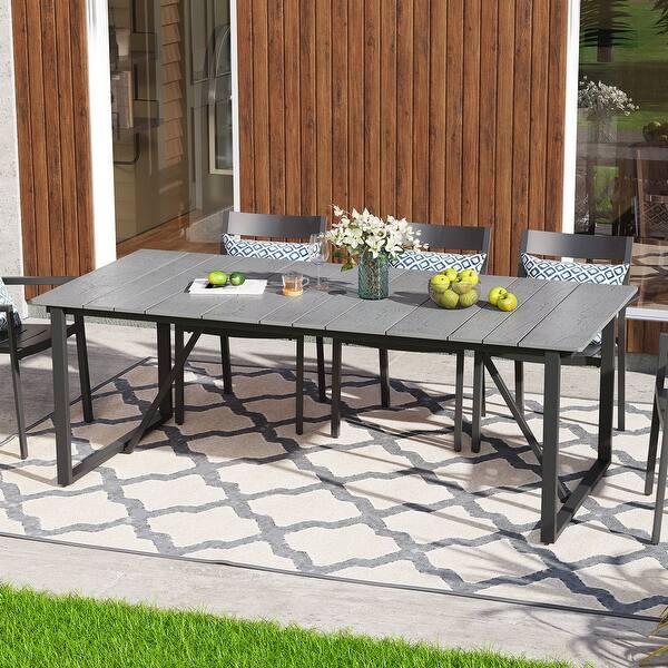 composite slatted patio dining table umbrella hole Aoodor For 6 People, 59"l X 38"w Rectangular Metal Outdoor Dining Table 18.90 W * 19.29 D Overall size(Armless chair) FUFU&GAGA 71 in. Outdoor Patio