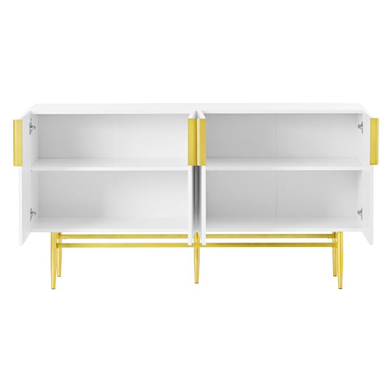 Elegant 4-Door Sideboard Buffet Cabinet with Gold Handles & Adjustable Shelves for Living Room Storage