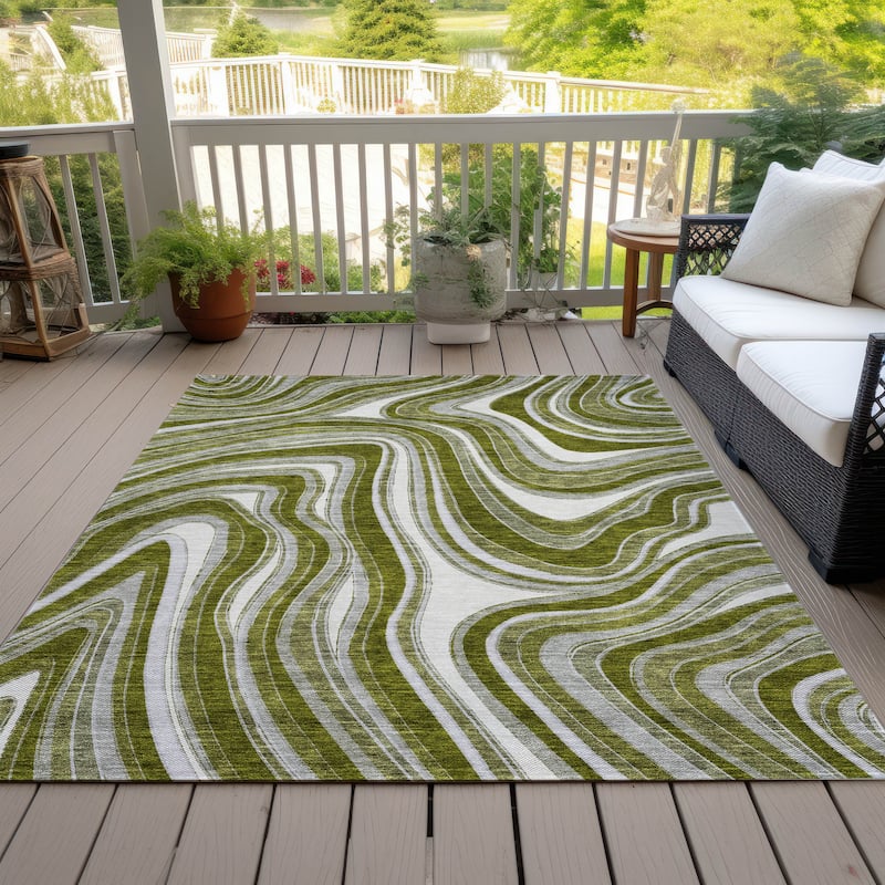 Machine Washable Indoor/ Outdoor Chantille Contemporary Abstract Rug - Olive - 3' x 5'