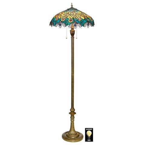 Design Toscano Art Nouveau Peacock Tiffany Style Stained Glass Floor Lamp