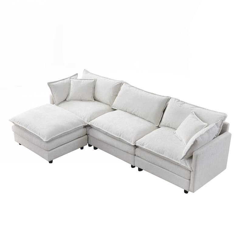 Upholstered Soft Chenille Fabric Sofa,3 Seater with Ottoman L Shape Sofa