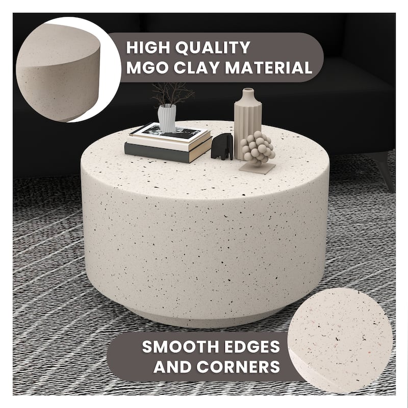 Terra 36-Inch Modern Wide Coffee Side Table in Fiberstone Round Accent Center Table for Indoor and Outdoor Patio Use
