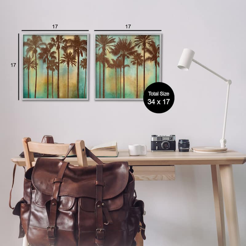 Stupell Palms on Blue & Orange Framed Giclee Art Design By John Seba (Set of 2)