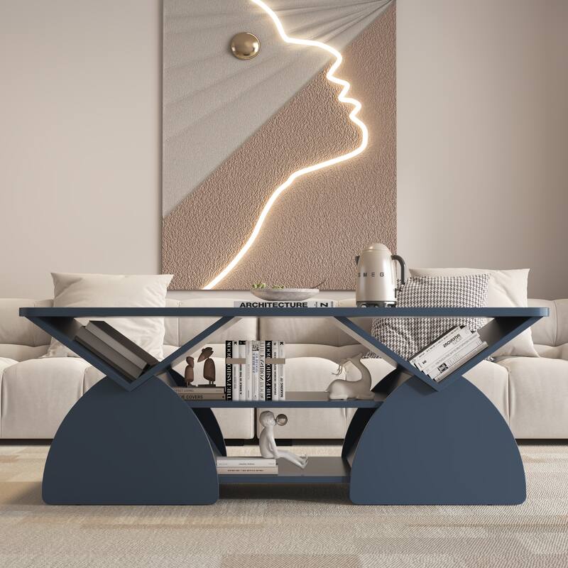 Rectangular Coffee Table Side Table with Storage, End Table Cocktail Table Blue Sofa Table Accent Table