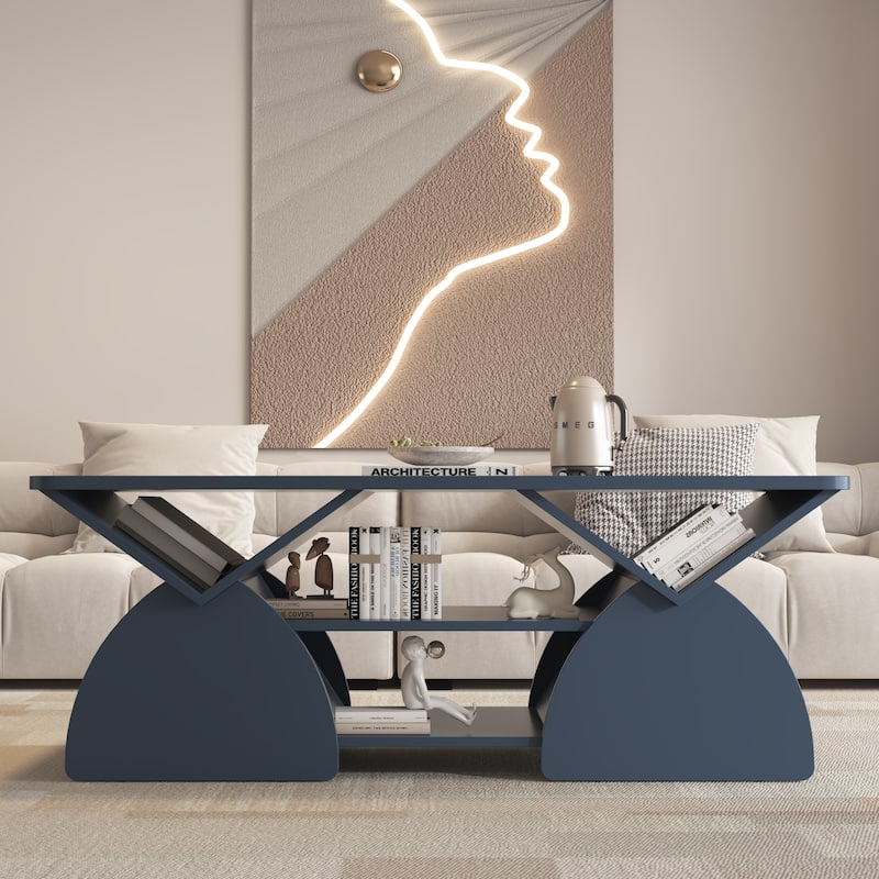 Rectangular Coffee Table for Living Room, Center Table with Storage, 47 Inch Space Saving Modern Coffee Table