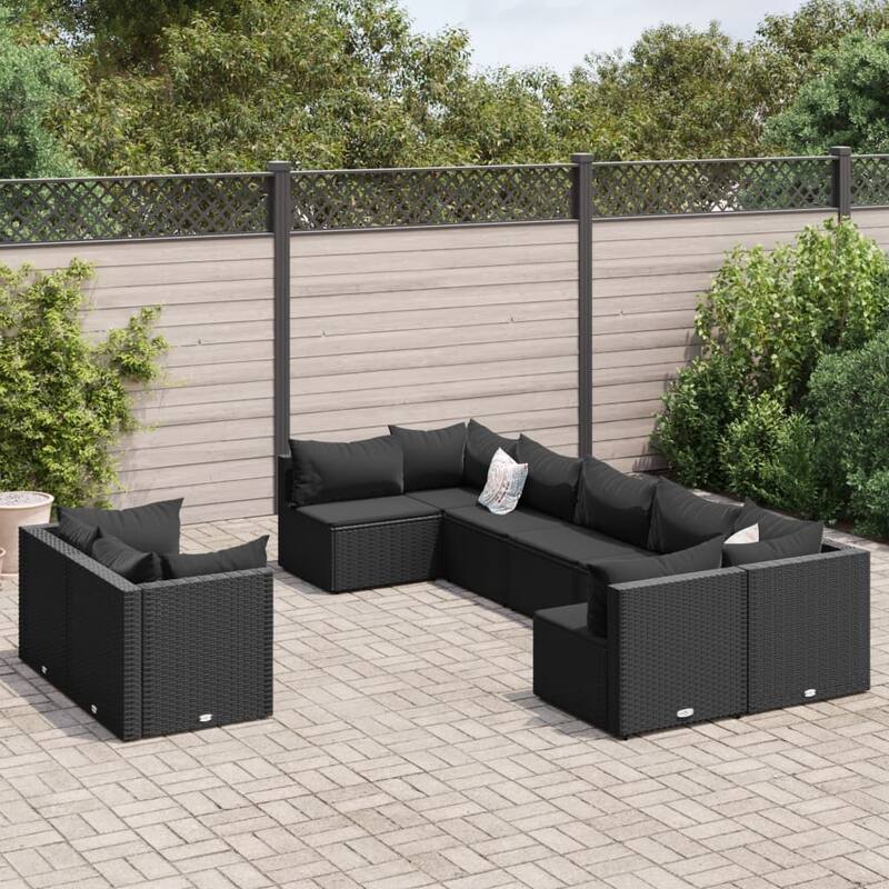vidaXL Patio Sofa Set Set of 9 Black - 9.8 x 9.8 x 8.9