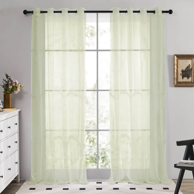 Grommet Sheer Curtain for Living Room 2 Panels - 52x63 Inches - Sage Green