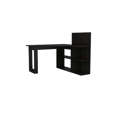 Kochi L-Shaped Desk - Black Corner Computer Writing Workstation with Shelves