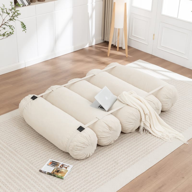 Versatile Lazy Sofa Corduroy Chaise Lounge Floor Couch Composed of 5 Cylindrical Pillows with Adjustable Straps
