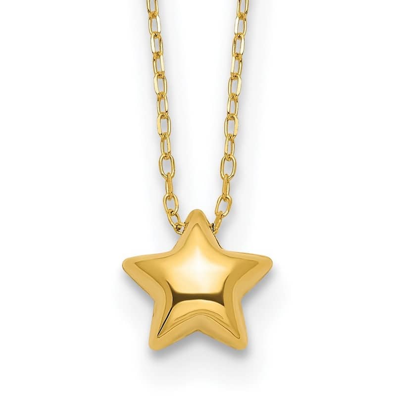 Curata 14k Yellow Gold Polished Puffed Dainty Star Necklace, 16.5"
