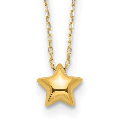 Curata 14k Yellow Gold Polished Puffed Dainty Star Necklace, 16.5"