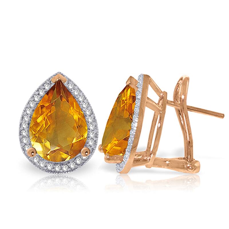 7.32 Carat 14K Solid Gold French Clips Earrings Diamond Citrine - Rose