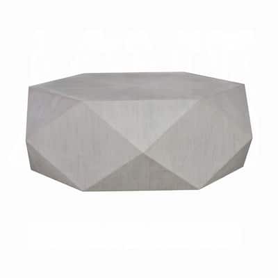 Hano Coffee Table, White Rubberwood, 50 Inch, Geometric Plinth Base