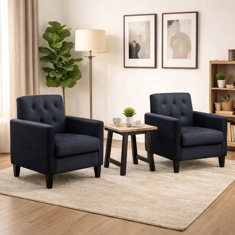 Oz Living Room Set with 2 Velvet Armchairs, Wood Accent End Table, Black