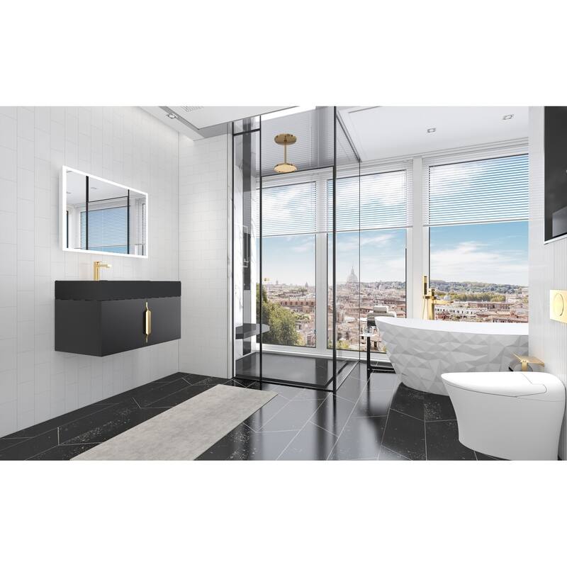 Amazon 30" Wall Mounted Bathroom Left Basin Vanity Set w/ Black Top