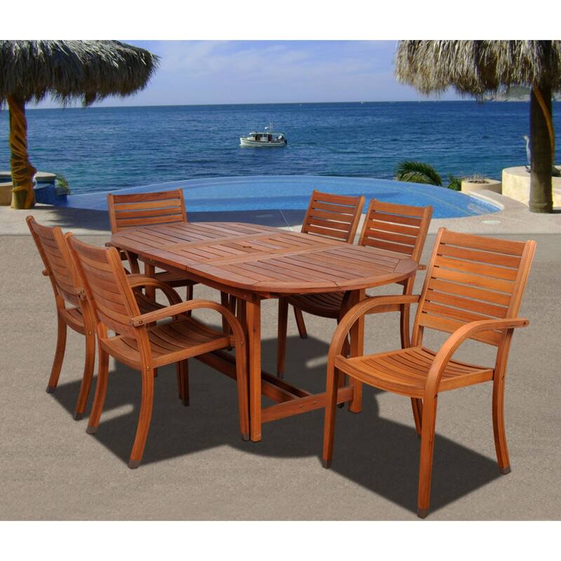 7-Piece Brown Arizona Eucalyptus Extendable Oval Patio Dining Set 63"
