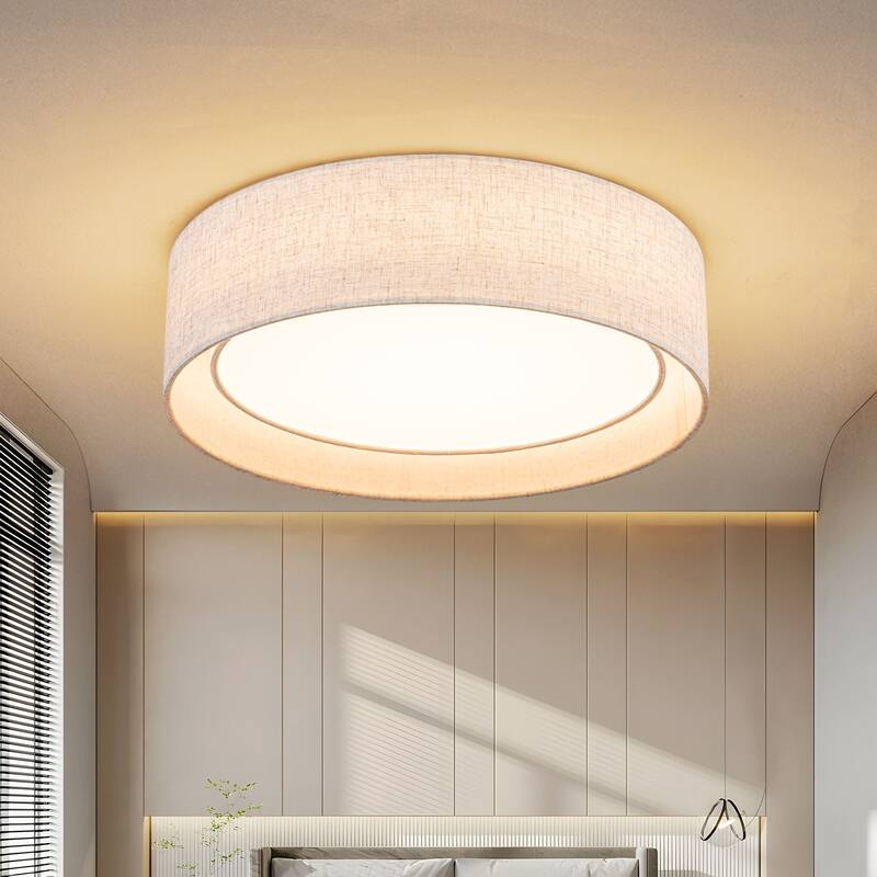 Starsky Modern Linen Drum Flush Mount Ceiling Light with 5-CCT Selectable LED (3000-6000K)