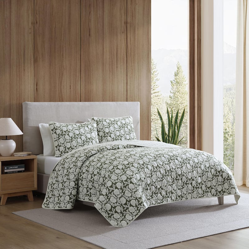 Eddie Bauer Garden Bloom Cotton Reversible Green Quilt Set