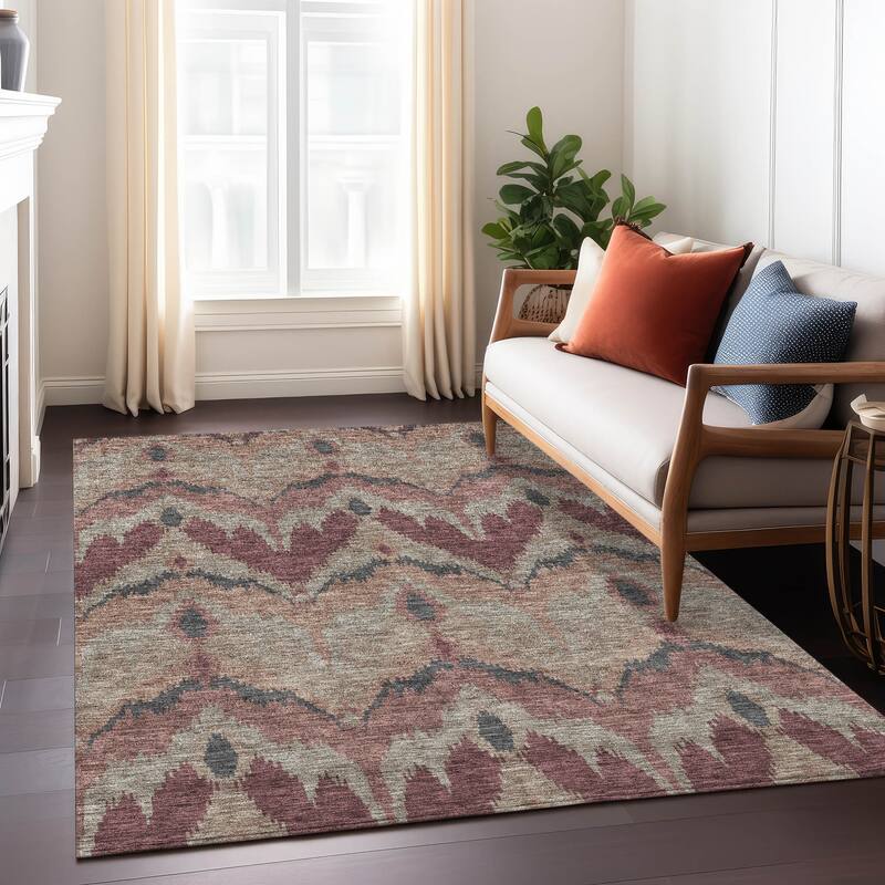 Machine Washable Indoor/ Outdoor Chantille Boho Ikat Rug